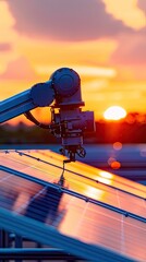 Solar panels symbolizing hope are crafted by a robot arm in a bright factory their potential smiling at the world - obrazy, fototapety, plakaty