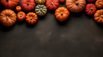 A group of pumpkins on a scarlet color stone - obrazy, fototapety, plakaty