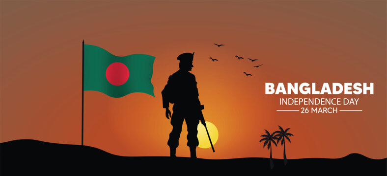 Bangladesh Independence Day 26 March solider standing sunset vector illustration