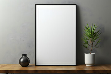 Minimal White Wooden Picture Poster Frame Mockup on Wall