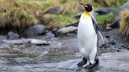 King penguin on the riverbank