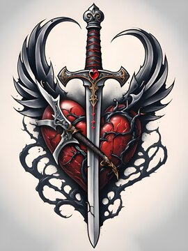 heart with wings and sword. illustration