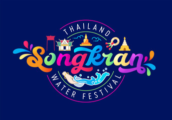 Songkran banner colorful celebration concept vector illustration