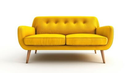 Yellow Danish-style sofa isolated on white background