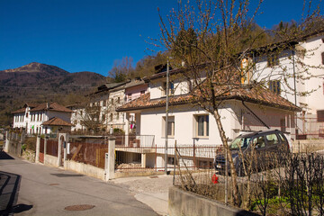 A residential street in the mountain village of Cedarchis near Arta Terme in Carnia, Friuli-Venezia Giulia, north east Italy