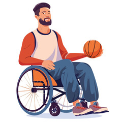 An athlete in a wheelchair confidently holds a ball