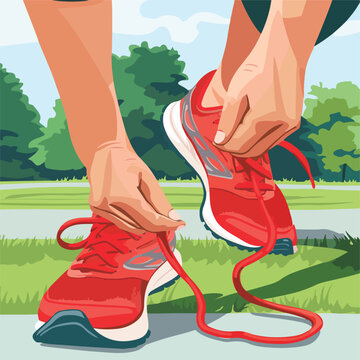 An illustration of a person tying the laces