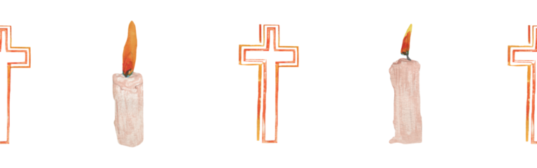 Watercolor candle and  cross border.Christian seamless border. Hand painted illustration on white backround.