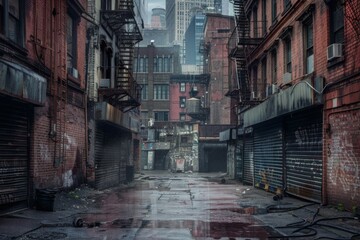 Fototapeta na wymiar Alleyway in Gritty City - A detailed depiction of an Alleyway situated in a Gritty City. This image captures the essence of Alleyway in their natural or adapted environment, showcasing the intricate d