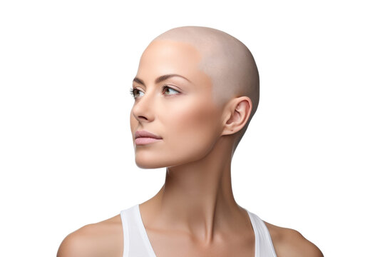 Profile of Bald Cancer Patient Isolated on Transparent Background