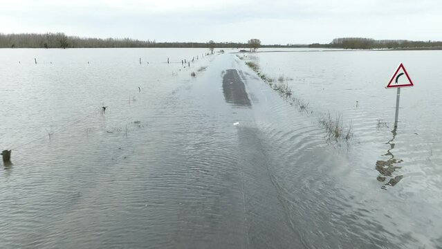 flooding of the La Sarthe river, at Briollay, Maine et Loire, France
