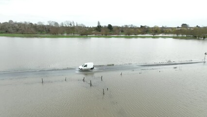 flooding of the La Sarthe river, at Briollay, Maine et Loire, France