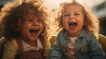 Joyful babies sharing a heartwarming laugh together