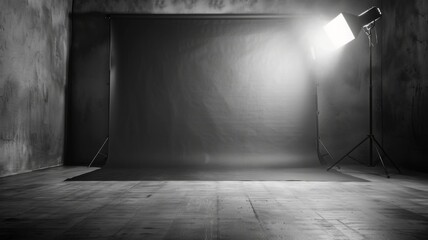 Professional Photo Studio Setup - Empty space with lighting equipment for photography - obrazy, fototapety, plakaty