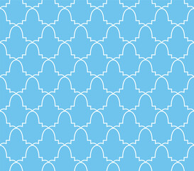 Abstract geometry pattern in Arabian style. Seamless vector background. White and blue graphic ornament. Simple lattice graphic design