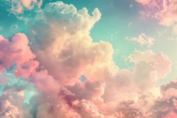 Surreal Cotton Candy Cloudscape - Pastel-colored fluffy clouds in a dreamy sky