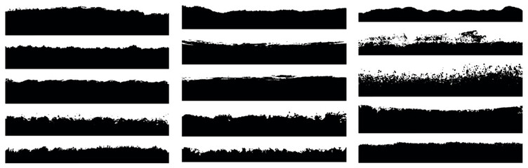 Big bundle of paint brush set collection. Grunge badge brush, ink brush strokes, Ink splatter, brushes, lines, boxes, rectangle. Acrylic Imprint trace. Ink graffiti square. Artistic black paintbrush