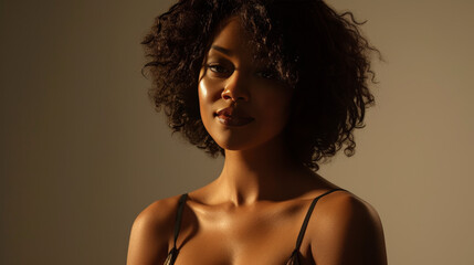 Captivating Black Woman with Curly Hair in Lace Top