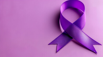 Purple epilepsy awareness ribbon on isolated background with copy space, generative ai