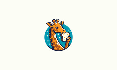 head giraffe eat bread vector logo flat design