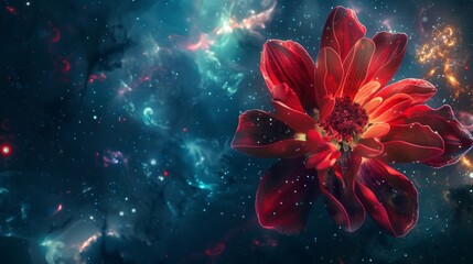Beautiful red flower in space - obrazy, fototapety, plakaty