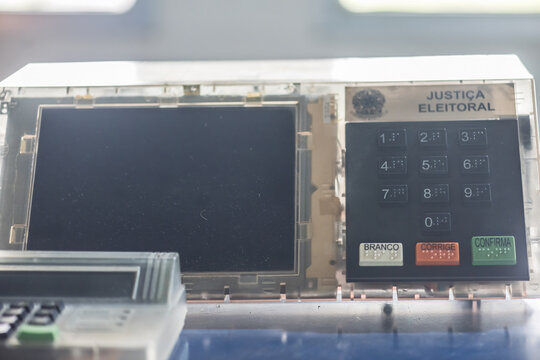 Sao Paulo, Brazil - February 16, 2024: Brazilian Electronic Voting Machine Interface During an Election Season