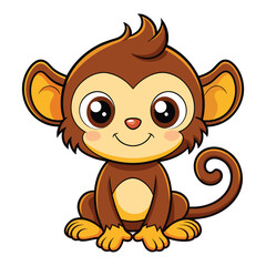 Vector of Cartoon cute baby Monkey on white