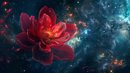 Beautiful red flower in space - obrazy, fototapety, plakaty
