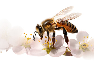 Honey Bee Gathering Nectar Macro Isolated on Transparent Background