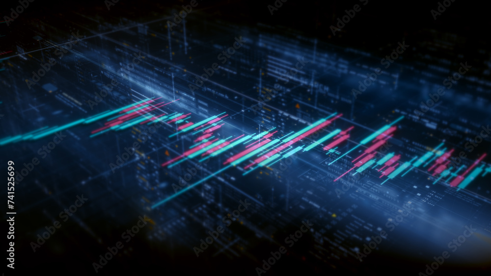 Leinwandbilder Business presentations with this stock market trading info graphic. Vibrant animated graphs and charts on a monitor display screen provide insightful data analysis, for productive business meetings