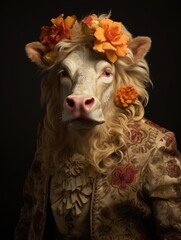 bull in clothes. cow in a jacket. portrait of a brutal animal.