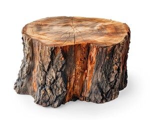 oak stump, log firewood isolated on a white background