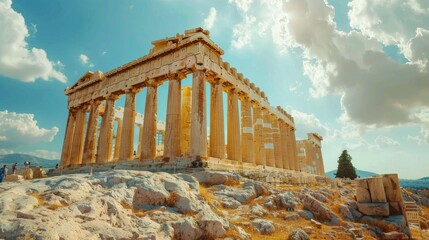 Ruins of the Acropolis in Athens. History of ancient Greece. Stone columns.