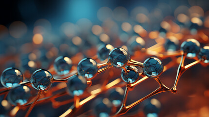 Molecular structure as colourful background. Medical research concept. Selective focus. Copy space 