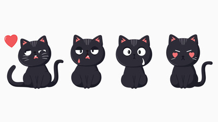 Black cat kitten kitty icon banner set. Sad happy