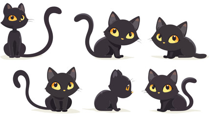 Black cat sitting icon. Funny head face. Kitten w