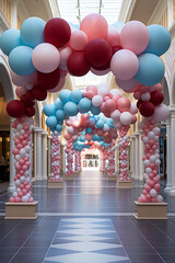 Whimsical Balloon Arch Entrance: A vibrant balloon arch at the entrance of a birthday party venue.