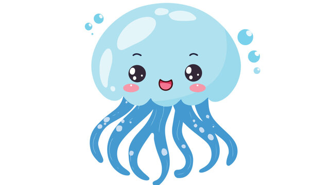Blue jellyfish icon. Cute kawaii cartoon funny ba
