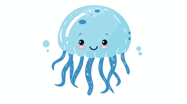 Blue jellyfish icon. Cute kawaii cartoon funny ba