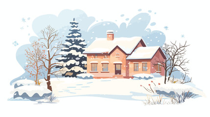 winter landscape with house flat vector isolated