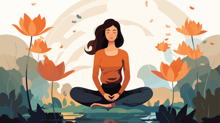 Obraz na płótnie Canvas Woman meditating. Self-care self-love harmony. 