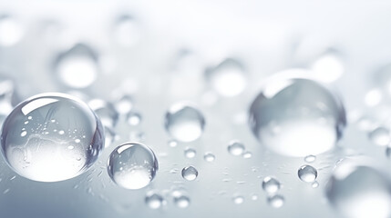 Goutte d'eau, gouttelettes. Eau, p&eacute;tillant. Liquide, bleu, blanc, clair. Arri&egrave;re-plan pour conception et cr&eacute;ation graphique.