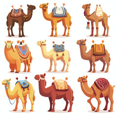 Camels. Wild and domesticated desert caravan anim