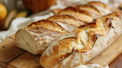 Fresh fragrant bread on table , food concept