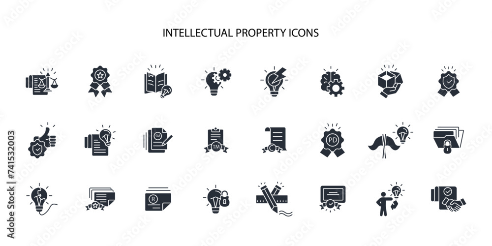 Poster intellectual property icon set.vector.editable stroke.linear style sign for use web design,logo.symb