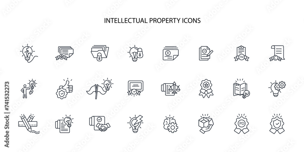 Poster intellectual property icon set.vector.editable stroke.linear style sign for use web design,logo.symb