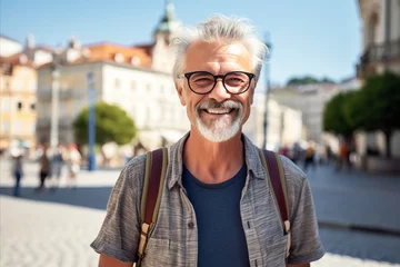 Selbstklebende Fototapeten Portrait of a smiling senior man with eyeglasses in Prague, Czech Republic © Nerea