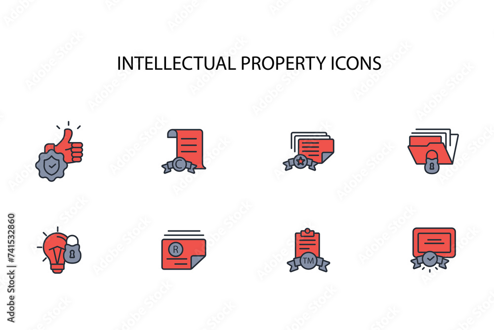 Poster intellectual property icon set.vector.editable stroke.linear style sign for use web design,logo.symb