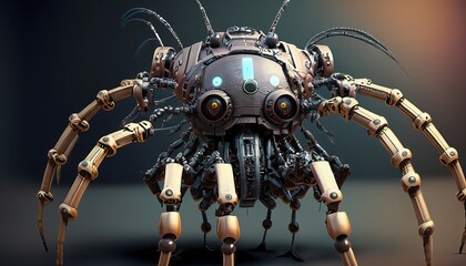 Fototapeta premium Retrofuturistic illustration of a robotic spider