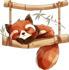 Sleeping red panda isolated on transparent background